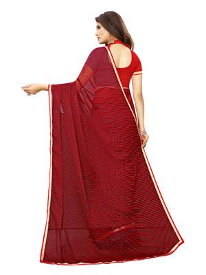 Red Printed Chiffon Saree With Blouse 4