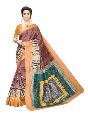 Purple Printed Chanderi Silk Saree With Blouse 1