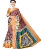 Purple Printed Chanderi Silk Saree With Blouse
