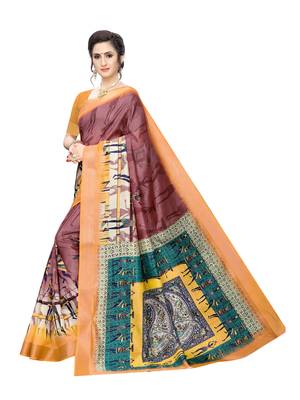 Purple Printed Chanderi Silk Saree With Blouse 2