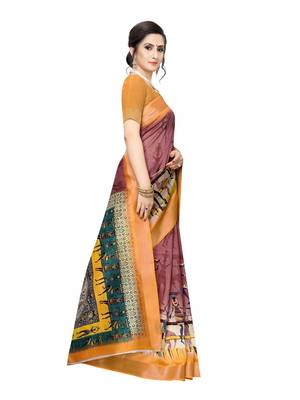Purple Printed Chanderi Silk Saree With Blouse 3