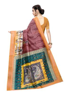 Purple Printed Chanderi Silk Saree With Blouse 4