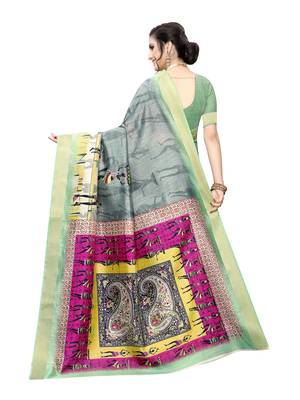 Grey Printed Chanderi Silk Saree With Blouse 4