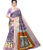 Purple Printed Chanderi Silk Saree With Blouse