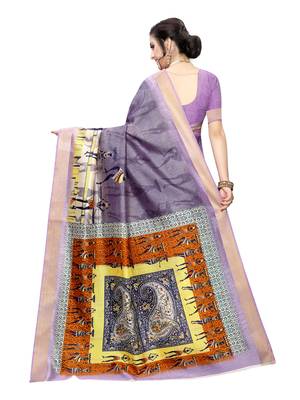Purple Printed Chanderi Silk Saree With Blouse 4