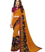 Mustard Printed Georgette Saree With Blouse
