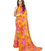 Yellow printed georgette saree with blouse