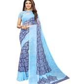 Blue Printed Georgette Saree With Blouse