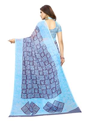 Blue Printed Georgette Saree With Blouse 4