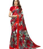 Grey printed georgette saree with blouse
