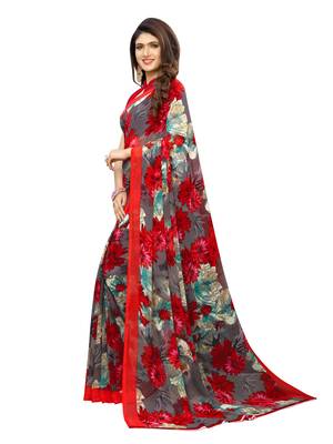 Grey printed georgette saree with blouse 2
