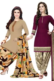 Combo Of 2 Printed Synthetic Unstitched Salwar With Dupatta