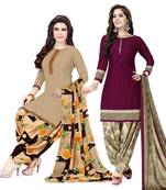 Combo Of 2 Printed Synthetic Unstitched Salwar With Dupatta