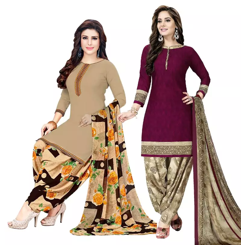 Combo Of 2 Printed Synthetic Unstitched Salwar With Dupatta