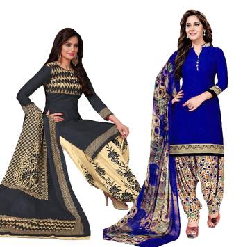 Combo Of 2 Printed Synthetic Unstitched Salwar With Dupatta 1
