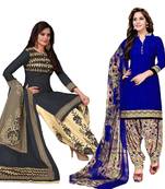 Combo Of 2 Printed Synthetic Unstitched Salwar With Dupatta