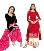 Combo Of 2 Printed Synthetic Unstitched Salwar With Dupatta