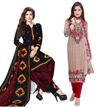 Combo Of 2 Printed Synthetic Unstitched Salwar With Dupatta 1