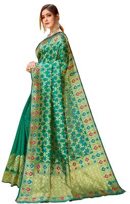 Green woven cotton saree with blouse 2