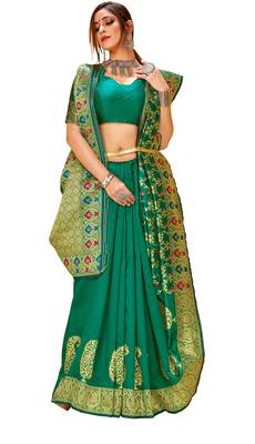 Green woven cotton saree with blouse 4