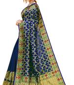 Navy blue woven cotton saree with blouse