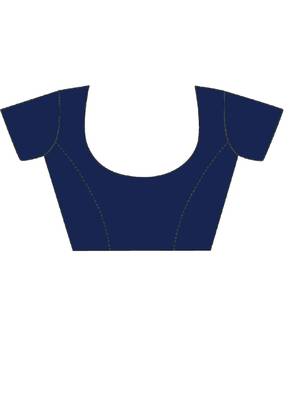 Navy blue woven cotton saree with blouse 4