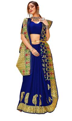 Navy blue woven cotton saree with blouse 5
