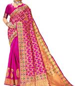 Pink woven cotton saree with blouse