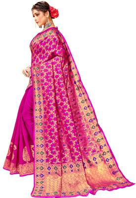Pink woven cotton saree with blouse 2