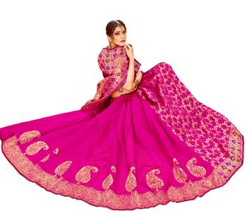 Pink woven cotton saree with blouse 5