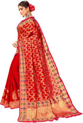 Red woven cotton saree with blouse 2