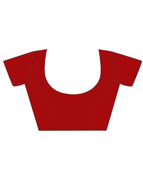 Red woven cotton saree with blouse 4