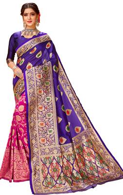 Multicolor woven cotton saree with blouse 1