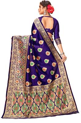 Multicolor woven cotton saree with blouse 3