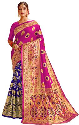 Multicolor woven cotton saree with blouse 1