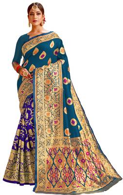 Multicolor woven cotton saree with blouse 1