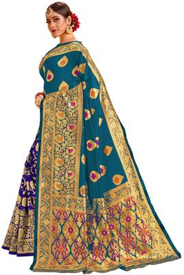 Multicolor woven cotton saree with blouse 2