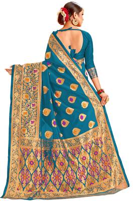 Multicolor woven cotton saree with blouse 3