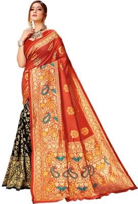 Multicolor woven cotton saree with blouse 1