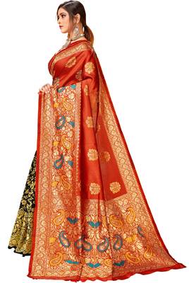Multicolor woven cotton saree with blouse 2