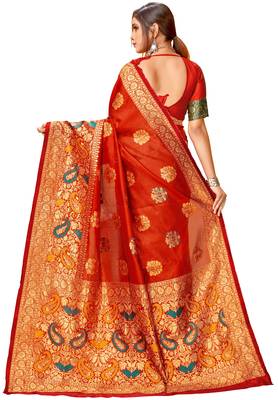 Multicolor woven cotton saree with blouse 3