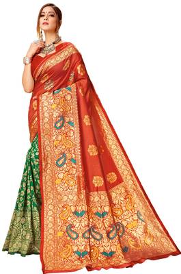 Multicolor woven cotton saree with blouse 1