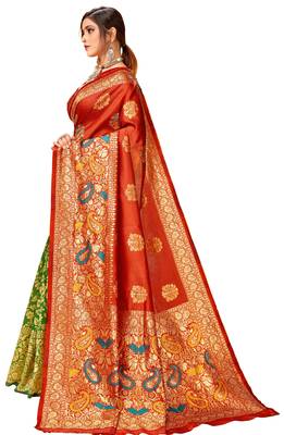 Multicolor woven cotton saree with blouse 2