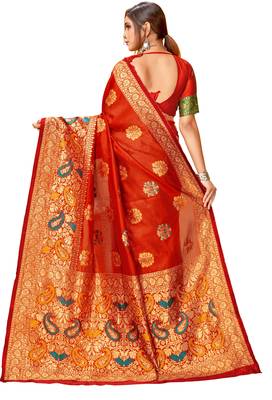 Multicolor woven cotton saree with blouse 3