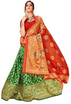 Multicolor woven cotton saree with blouse 4