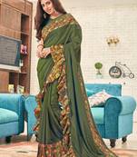 Green plain silk saree with blouse