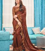 Brown plain silk saree with blouse