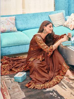 Brown plain silk saree with blouse 2