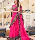 Pink plain silk saree with blouse