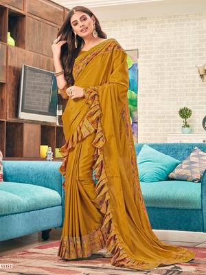 Gold plain silk saree with blouse 1